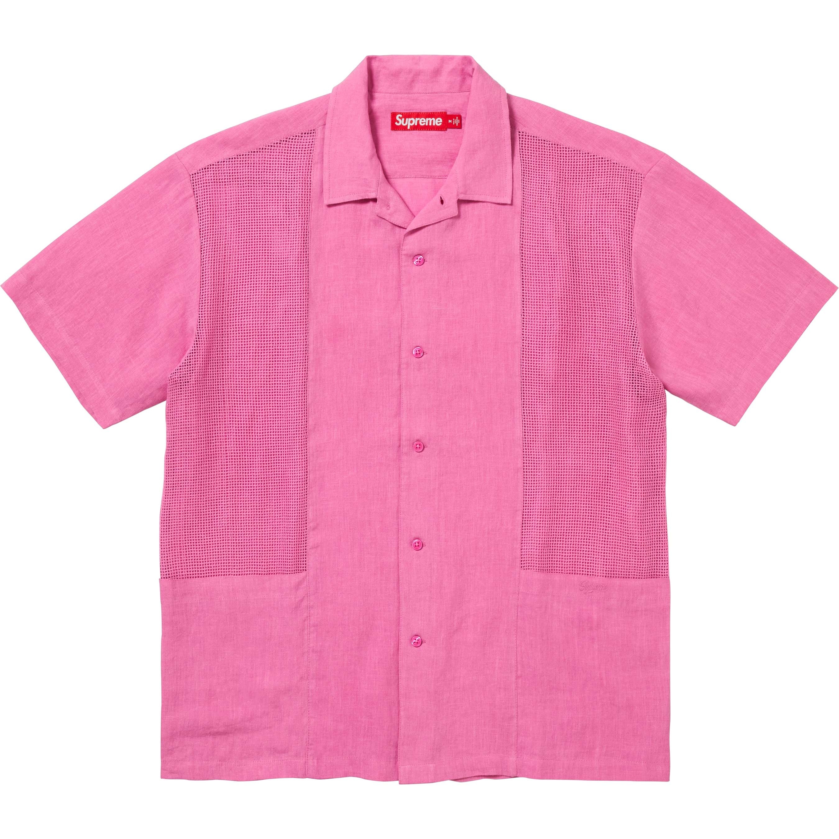 Mesh Panel Linen S/S Shirt view 6